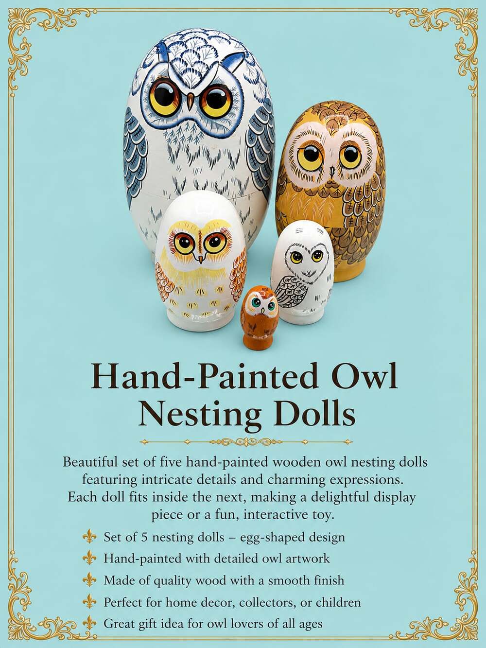 Køb Yousheng 5-Layer Owl Matryoshka Doll Wooden Russian Nesting Dolls Educationa